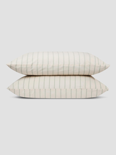 Mellow Green Slumber Stripe Cotton Pillowcases (Pair)