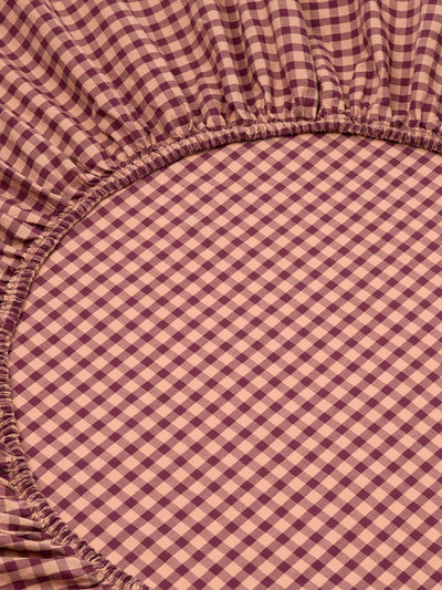 Fig & Blush Pink Gingham Washed Cotton Percale Fitted Sheet