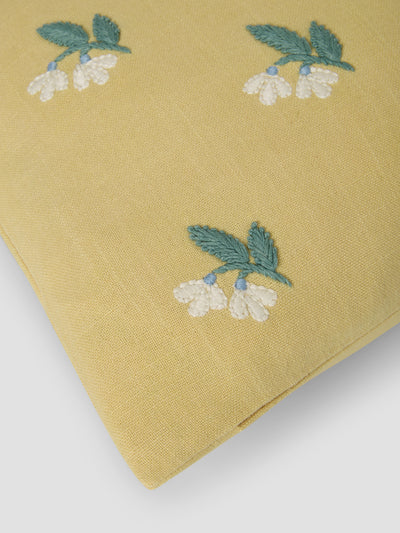Butter Yellow Snowdrop Embroidered Filled Cushion