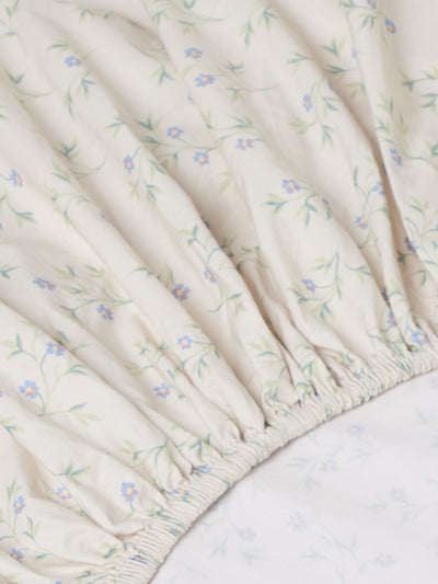 Cream Spring Sprig Cotton Fitted Sheet