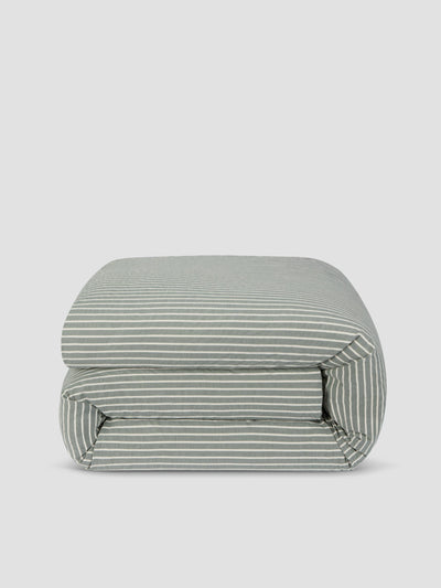 Spruce Green Textured Stripe Cotton Duvet Cover