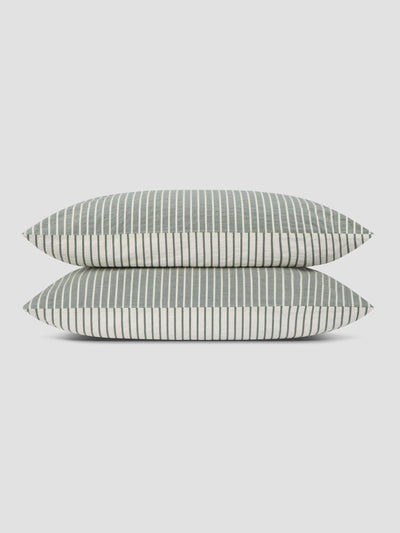 Spruce Green Textured Stripe Cotton Pillowcases (Pair) - alternate image