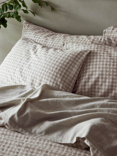 Mushroom Gingham Linen Blend Pillowcases (Pair)