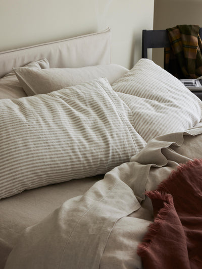 Oatmeal Stripe Linen Blend Pillowcases (Pair)