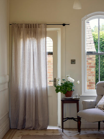 Mushroom Gingham Linen Blend Curtains (Pair) - alternate image