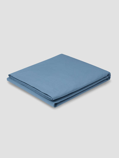 Cove Blue Washed Cotton Percale Flat Sheet - alternate image