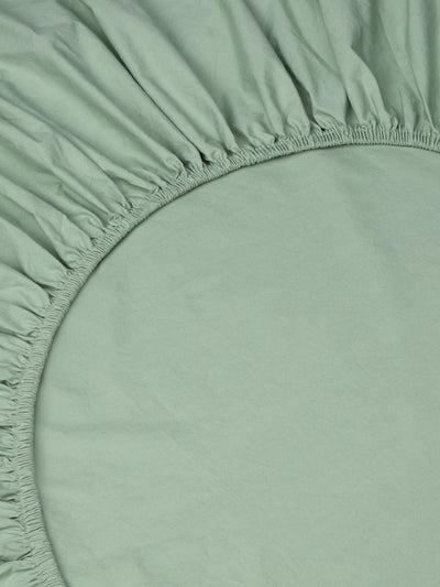 Mellow Green Washed Cotton Percale Fitted Sheet