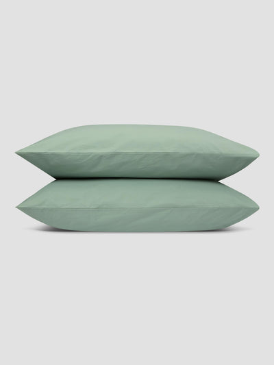 Mellow Green Washed Cotton Percale Pillowcases (Pair)