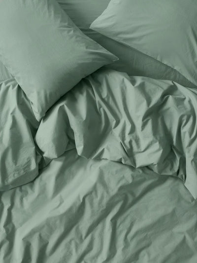 Mellow Green Washed Cotton Percale Duvet Cover