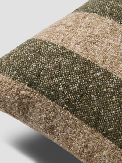 Fern Green & Oatmeal Wide Stripe Wool Square Cushion Cover